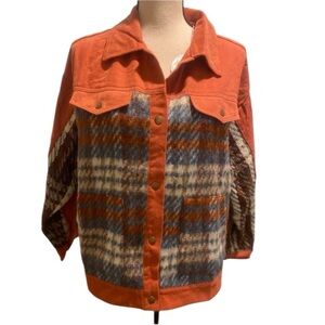 Umgee Women’s Jacket Denim Shacket Plaid Flannel POL like New S/M